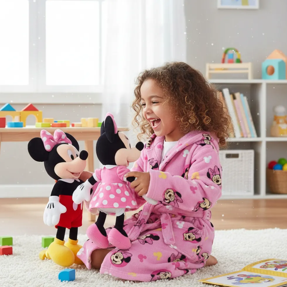 Accappatoio bambina in spugna con cappuccio Disney Minnie rosa