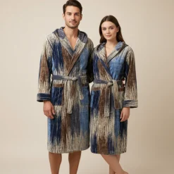 Accappatoio Carrara in Spugna con Cappuccio melange Mhambi blu