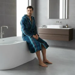 Accappatoio Carrara in Spugna con Cappuccio melange blu Tandy