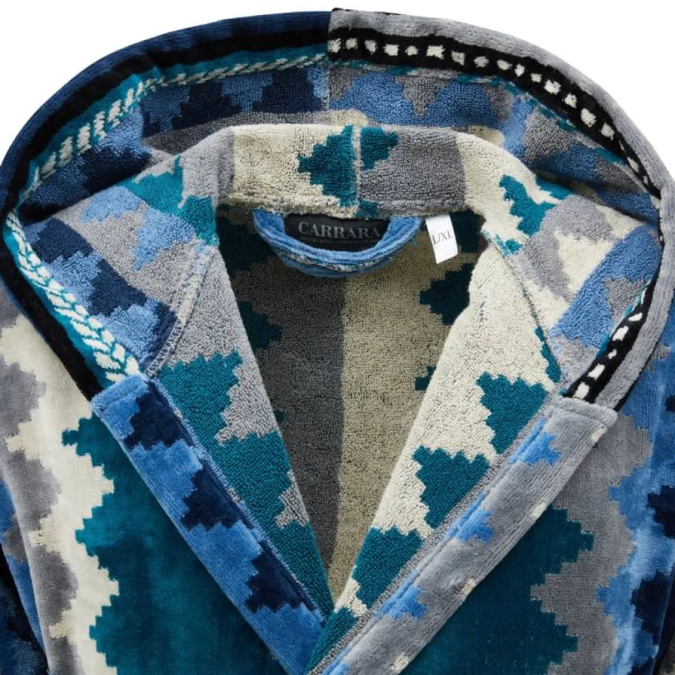 Accappatoio Carrara in Spugna Zig-Zag Blu con Cappuccio