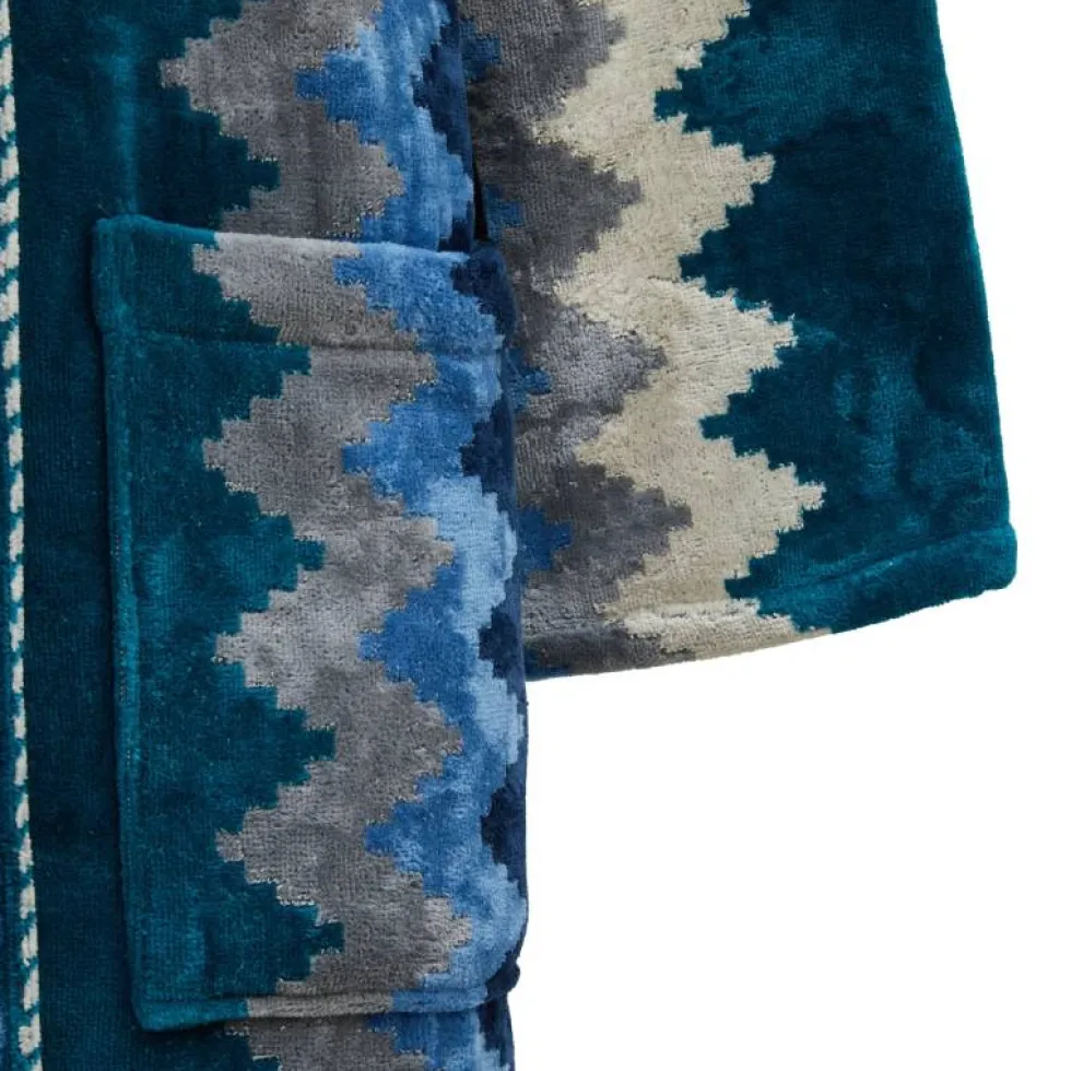 Accappatoio Carrara in Spugna Zig-Zag Blu con Cappuccio