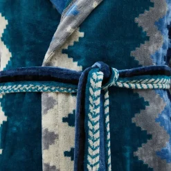 Accappatoio Carrara in Spugna Zig-Zag Blu con Cappuccio