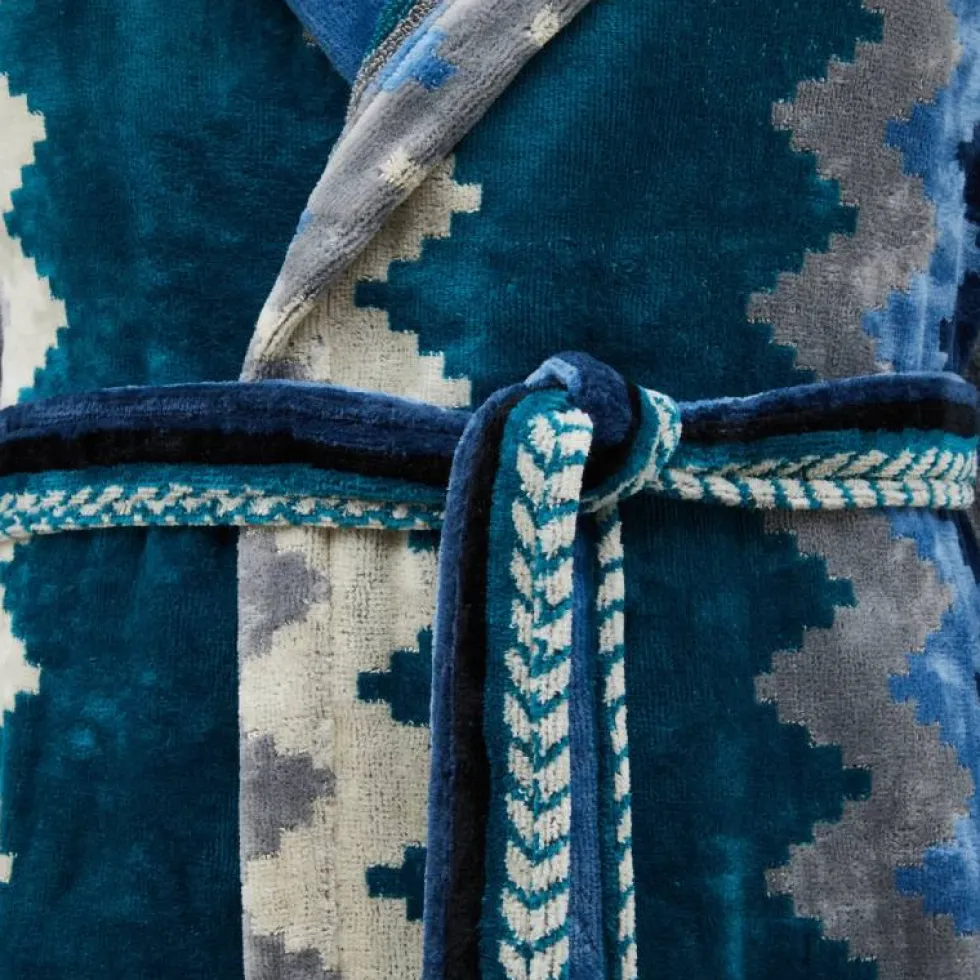 Accappatoio Carrara in Spugna Zig-Zag Blu con Cappuccio