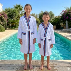 Accappatoio JUNIOR spugna con cappuccio GABEL Pongo bianco