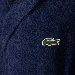 Accappatoio Lacoste L Open blu marino in spugna con cappuccio