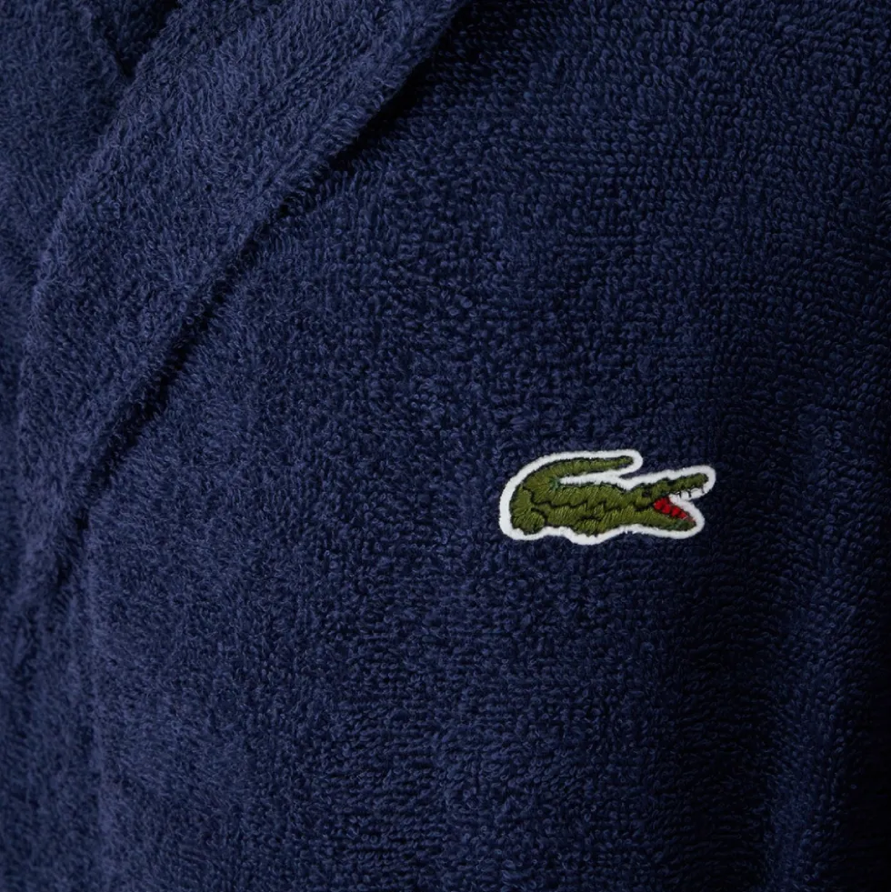 Accappatoio Lacoste L Open blu marino in spugna con cappuccio