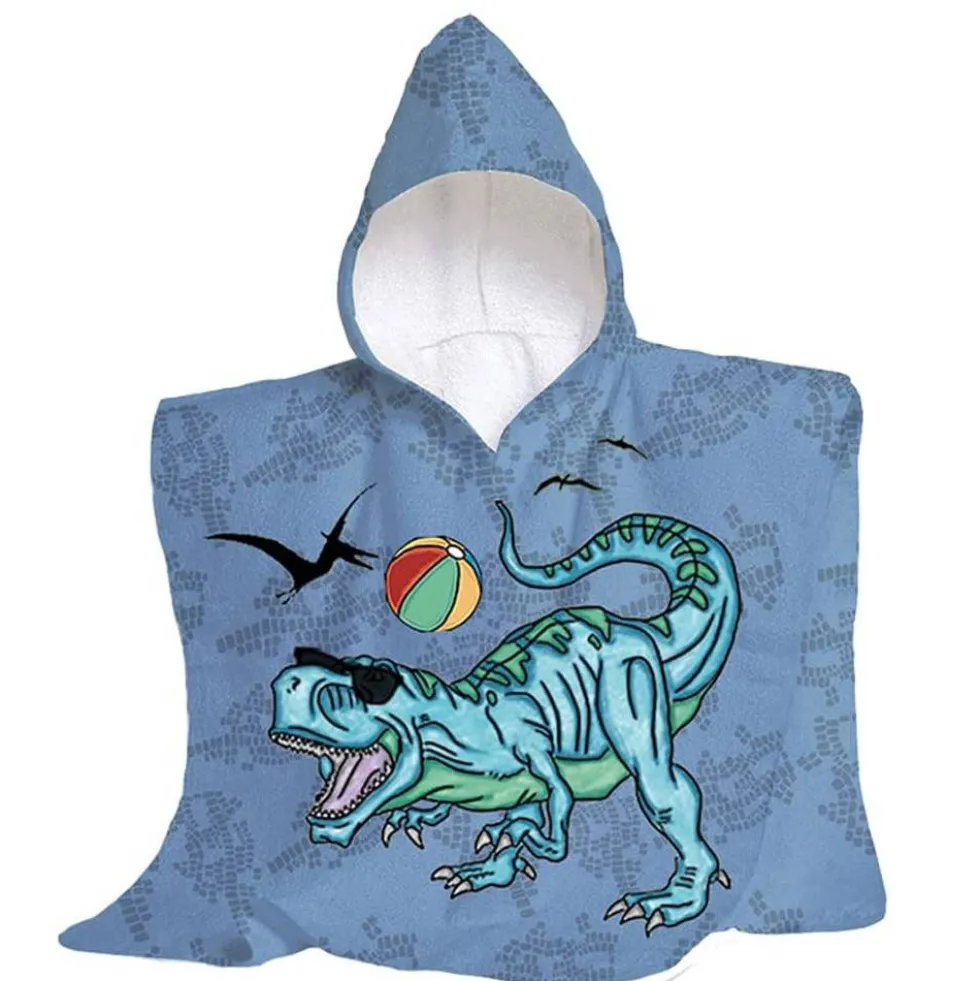 Accappatoio Poncho MAXI in spugna Dinosauri blu per bambini