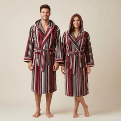 Accappatoio Unisex Bora Bora Carrara con cappuccio - Righe grigio