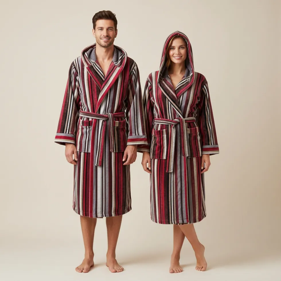 Accappatoio Unisex Bora Bora Carrara con cappuccio - Righe grigio