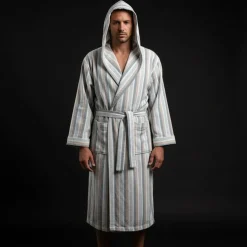 Accappatoio UNISEX in microspugna jacquard GABEL IDRA tinto in filo