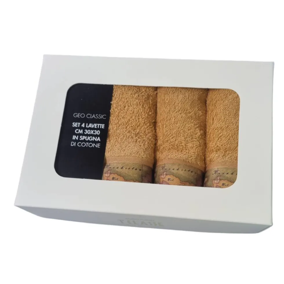 Alviero Martini set 4 lavette bagno 30x30 in spugna GEO CLASSIC