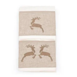 Asciugamani in cotone medio+ospite Renne beige balza in lino