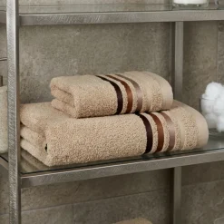 Asciugamani in Offerta: Set 1+1 in spugna Noisette con righe multicolore