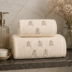 Asciugamani in Puro Cotone Panna Ricamo Api | Spugna Premium