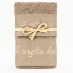 Asciugamani Ricamati Ti Voglio Bene tortora | Idea Regalo