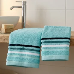 Asciugamano viso + ospite 100% spugna con bordo a a righe Acqua