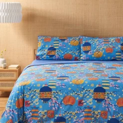 Bassetti completo copripiumino matrimoniale Koyoto azzurro doubleface