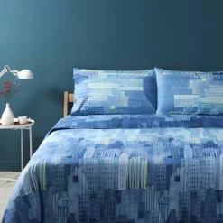 Bassetti completo lenzuola in cotone City Now C1 azzurro