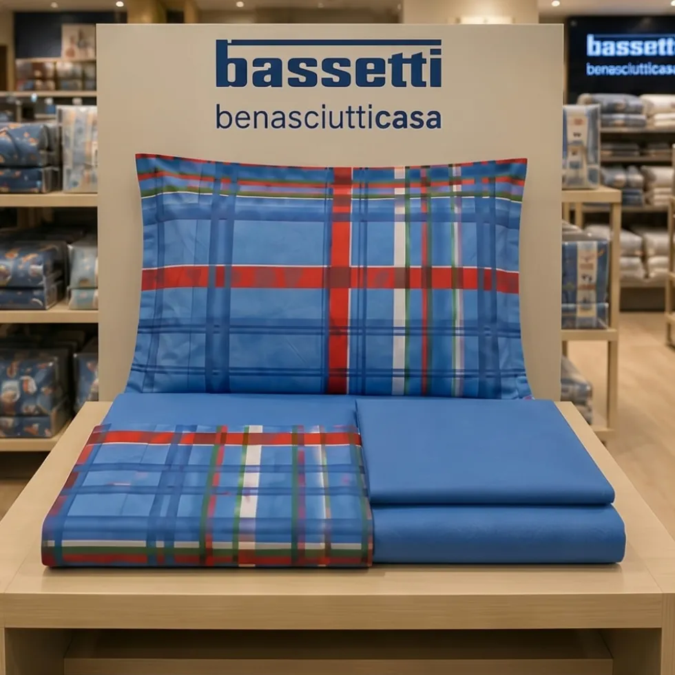 Bassetti Kilt B2 | Completo Lenzuola Matrimoniale Scozzese turchese