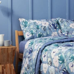 Bassetti lenzuola letto francese con 2 federe Garden Flowers Blu