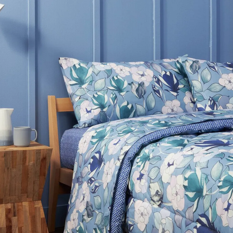 Bassetti lenzuola letto francese con 2 federe Garden Flowers Blu