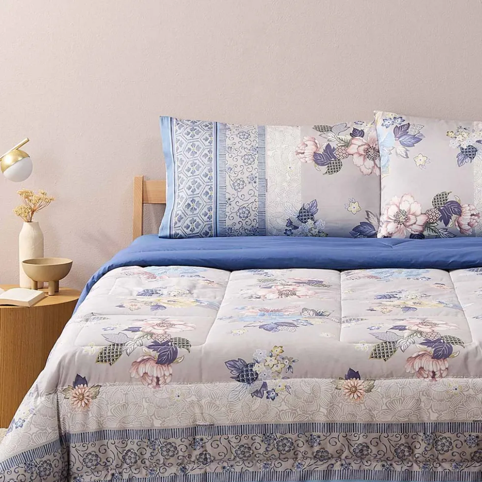 Bassetti Lenzuola Matrimoniali in Raso di Cotone - Collezione Hanami G1 Perla
