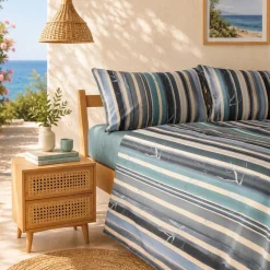 BASSETTI | Lenzuola Matrimoniali Grove B2 blu 100% cotone