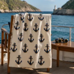 BenasciuttiCasa Plaid Lana Cotta 170x170 Ancore Avorio Coastal Chic