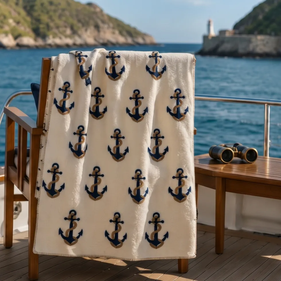 BenasciuttiCasa Plaid Lana Cotta 170x170 Ancore Avorio Coastal Chic