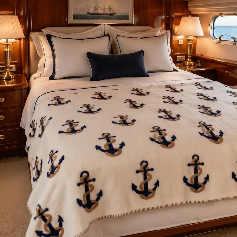 BenasciuttiCasa Plaid Lana Cotta 170x170 Ancore Avorio Coastal Chic