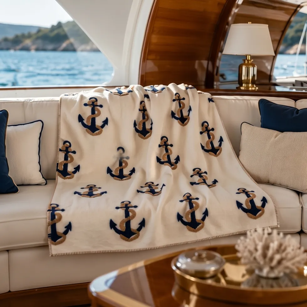 BenasciuttiCasa Plaid Lana Cotta 170x170 Ancore Avorio Coastal Chic