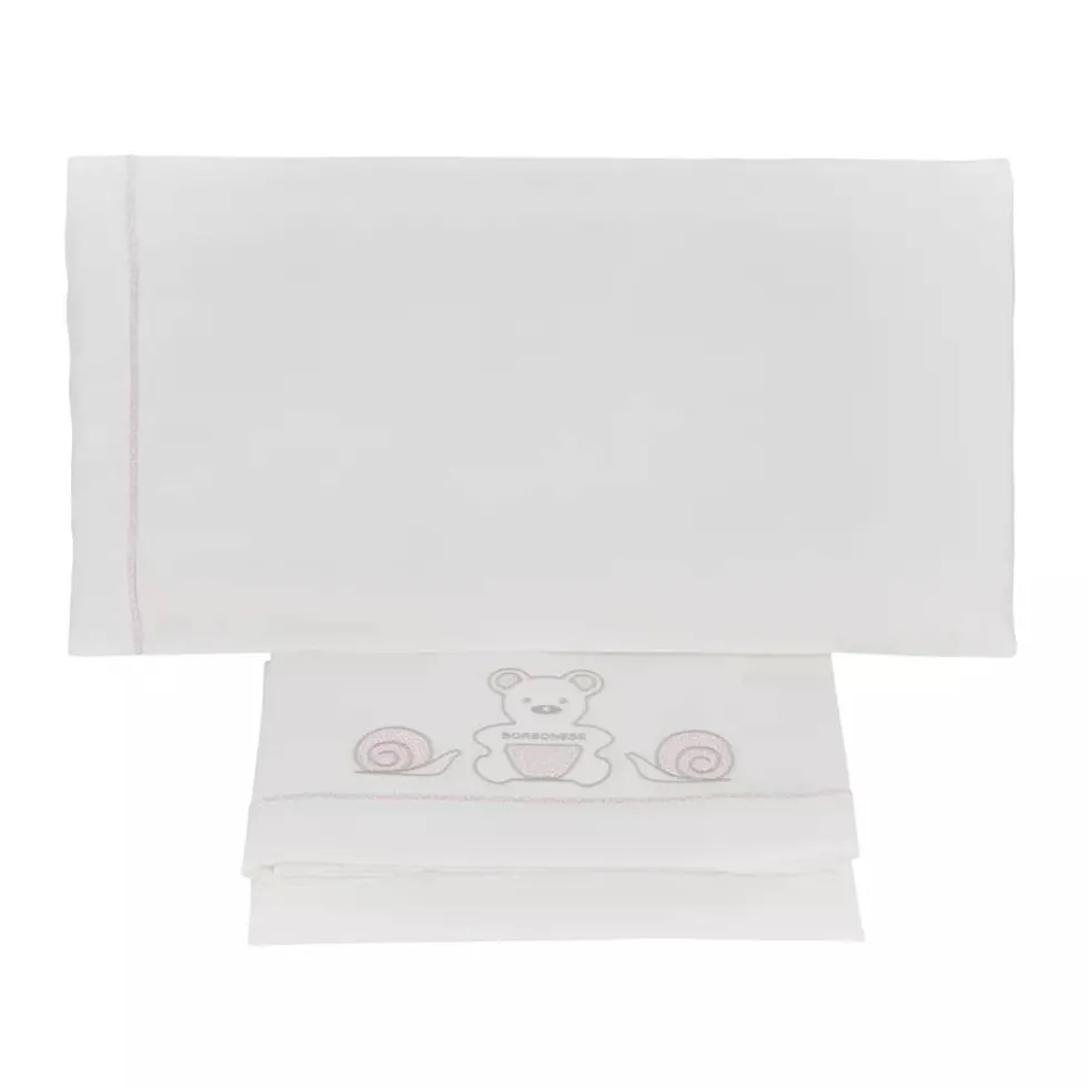Borbonese completo lettino con sponde in percalle ricamato OP KIDS rosa