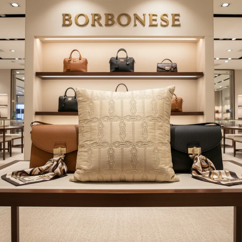 BORBONESE | Cuscino Arredo ricamato 45x45 Prestige nocciola in cotone