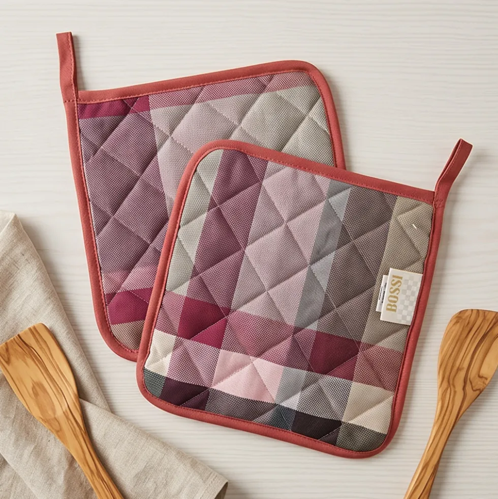 BOSSI CASA | Coppia di Presine Cucina in cotone 1435 rosa 20x20