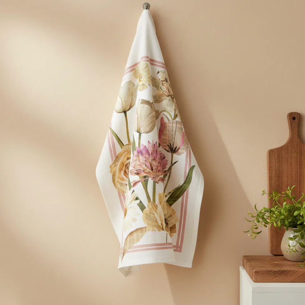 Canovaccio Tag House Paper rosa floreale 58x80 | Puro Cotone Italiano