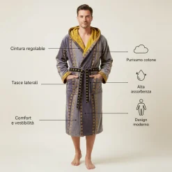 Carrara Accappatoio IBIZA con Cappuccio | 100% Cotone grigio
