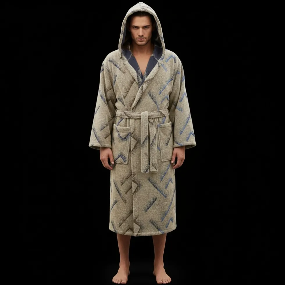 CARRARA Accappatoio UNISEX in Spugna con Cappuccio Kanzi blu