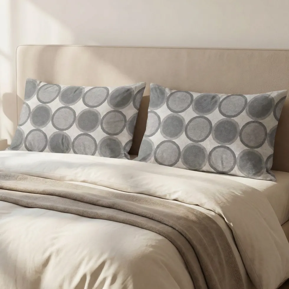 CARRARA coppia di federe sfuse Grey Circle con 3 volani in raso