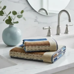 CARRARA Coppia di spugne asciugamano + ospite Carrara Daza blu a righe