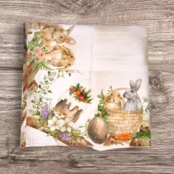 Centrotavola PASQUA cotone tovaglietta quadrata Flowers and Bunnies