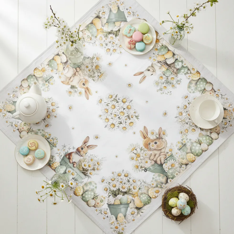 Centrotavola Pasquale tovaglietta quadrata 100% cotone 93x93 Rabbit