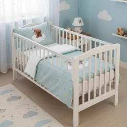 Completo copripiumino lettino con sponde TRUDI Stardust azzurro