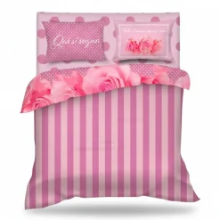 Completo Copripiumino matrimoniale Camomilla 100% raso Roses
