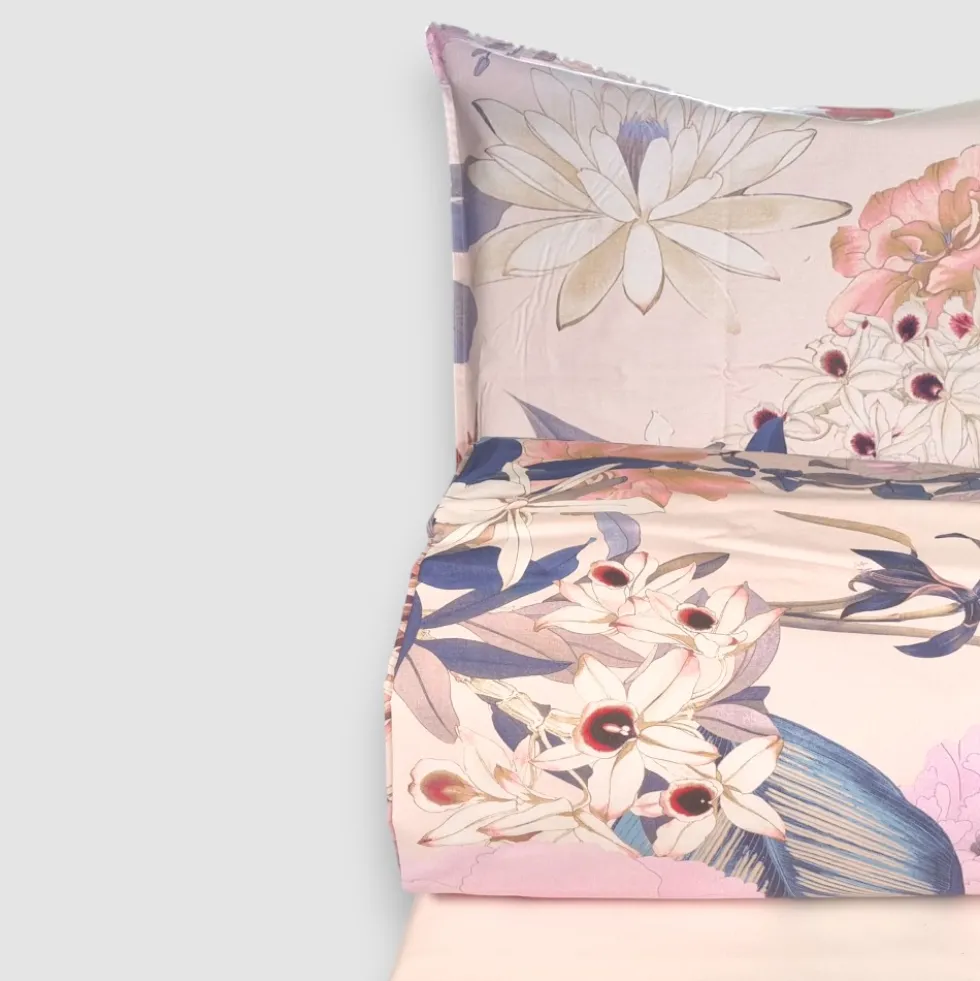 Completo Copripiumino Matrimoniale GABEL Lotus rosa floreale