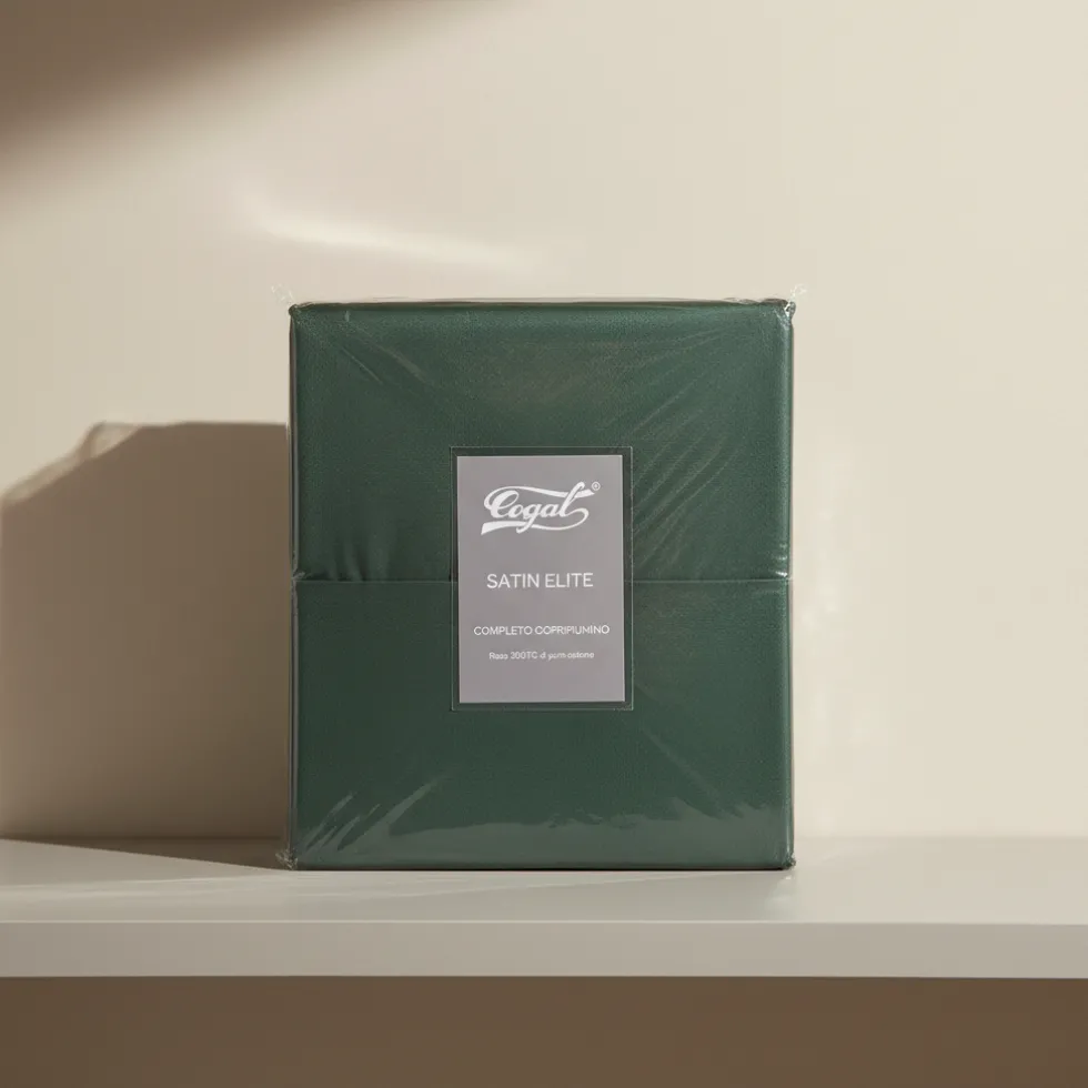 Completo copripiumino Satin Elite Tinta Unita | Raso di Cotone Verde