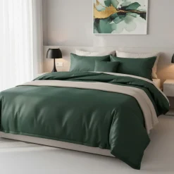 Completo copripiumino Satin Elite Tinta Unita | Raso di Cotone Verde