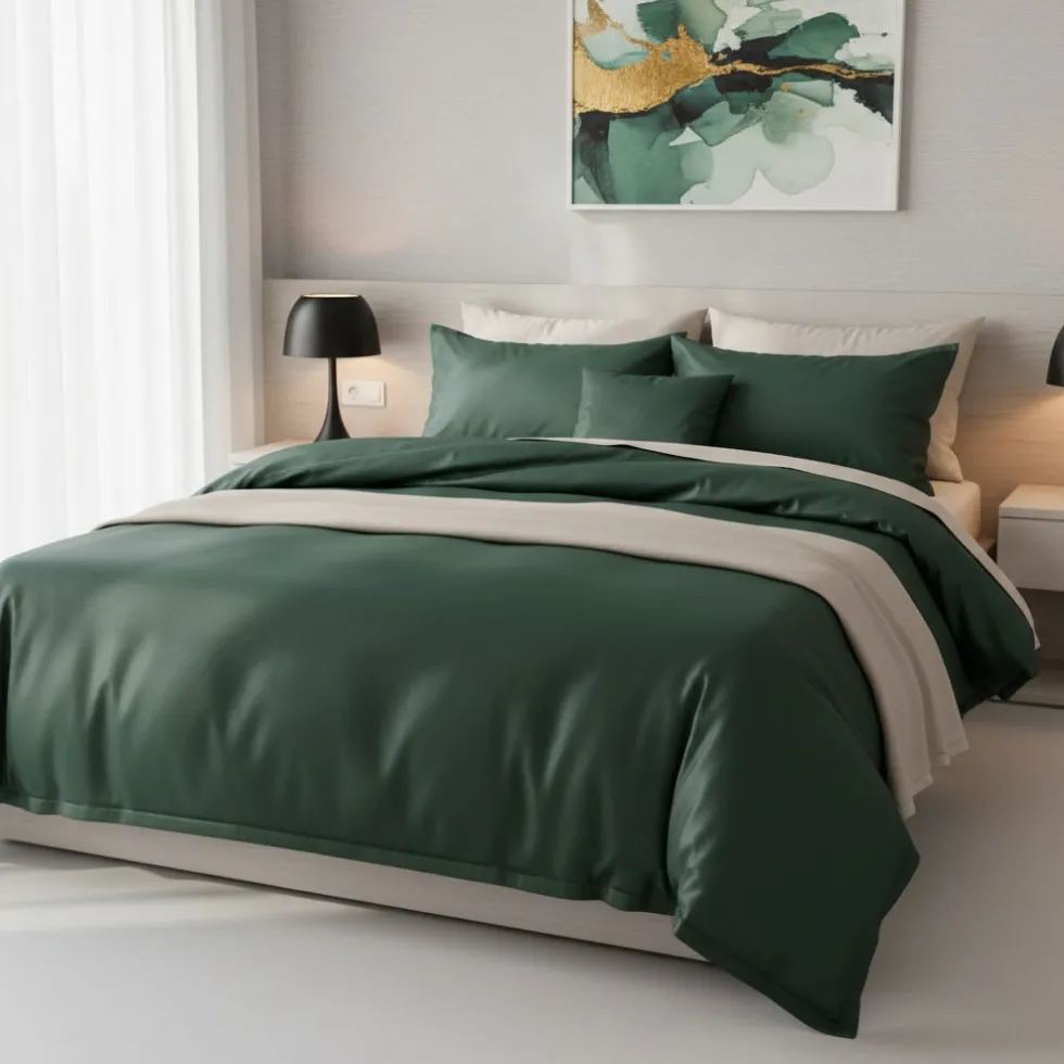 Completo copripiumino Satin Elite Tinta Unita | Raso di Cotone Verde