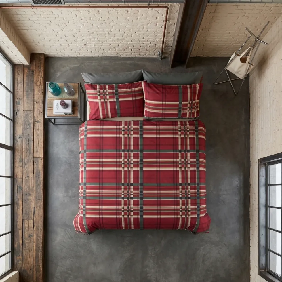 Completo Copripiumone matrimoniale Bassetti Kilt scozzese rosso
