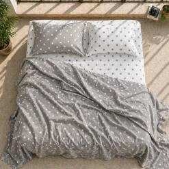 Completo lenzuola-copriletto Matrimoniale 100% cotone | Pois grigio