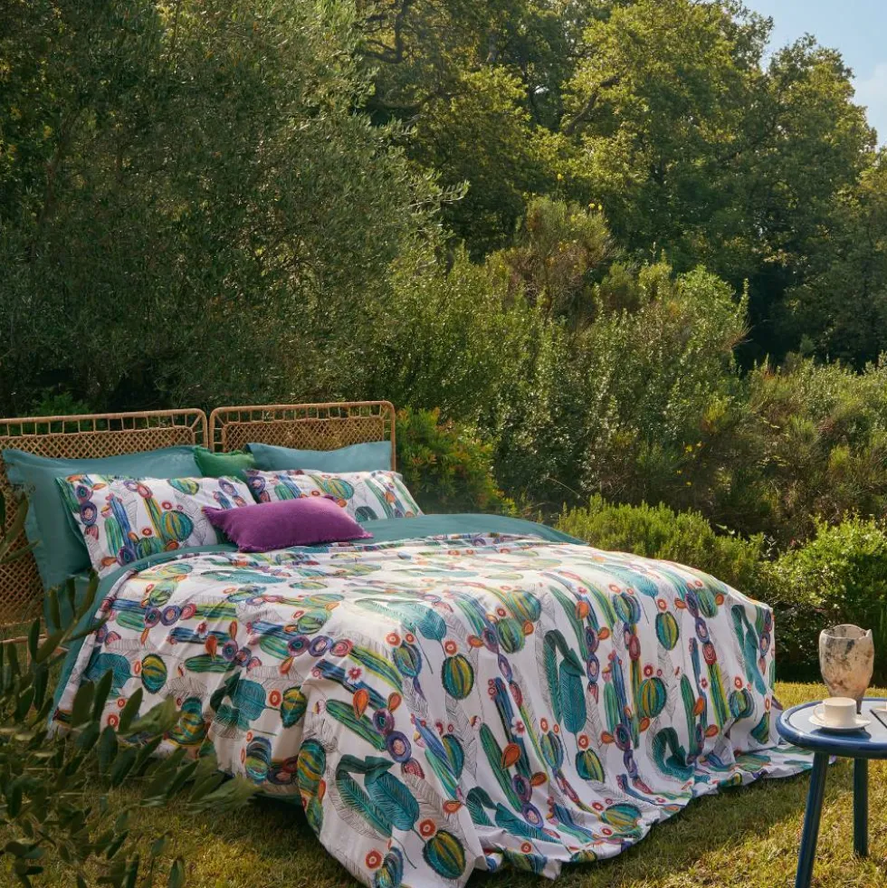 Completo lenzuola-copriletto matrimoniale in percalle Fazzini FRIDA verde